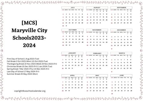 [MCS] Maryville City Schools Calendar with Holidays 2023-2024