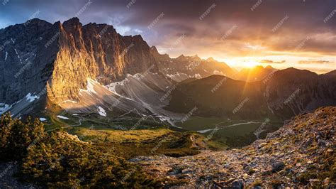 Premium Photo | A mountain range sun rise