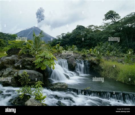 A view of Tabacon Hot Springs and Arenal Volcano in the highlands of ...