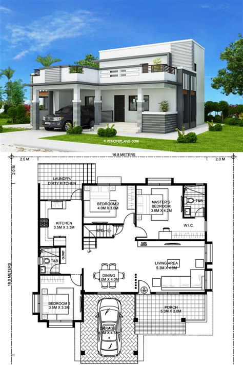 Modern Four Bedroom House Design with Roof Deck