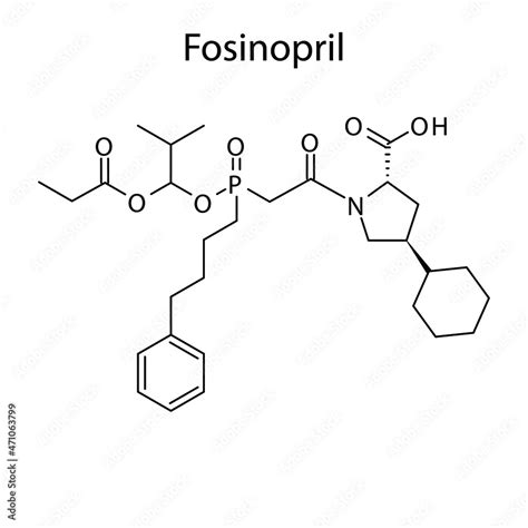 Fosinopril molecular structure, flat skeletal chemical formula. ACE ...