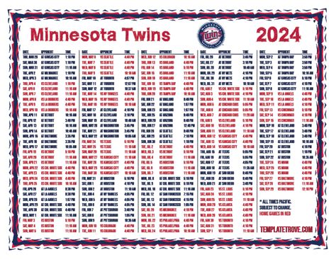 Printable 2024 Minnesota Twins Schedule