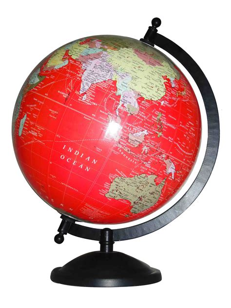 An antique-styled world globe in ravishing red ocean colour. It has a ...