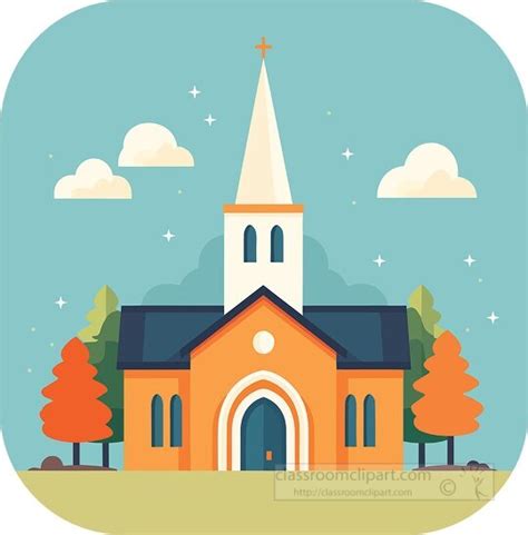 Religion Clipart-christian church icon with trees and sky clip art