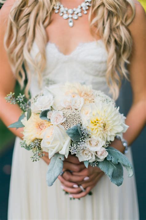 Dusty Miller and Dahlia Bouquet With Seeded Eucalyptus