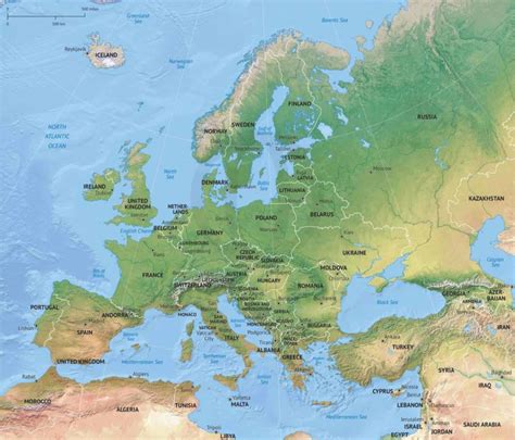 Vector Map Europe continent shaded relief | One Stop Map