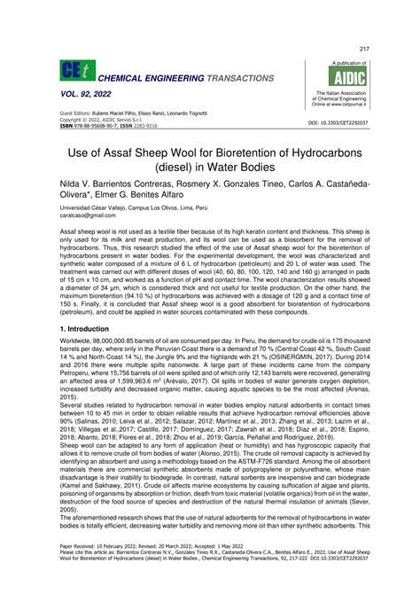 (PDF) Use of Assaf Sheep Wool for Bioretention of Hydrocarbons (diesel ...