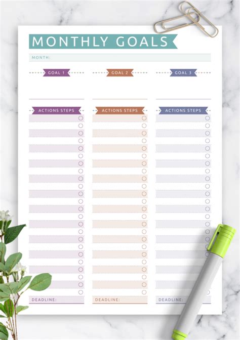 Printable Monthly Goals Template