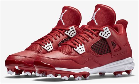 Air Jordan 4 Red White Black Cleats - Sneaker Bar Detroit