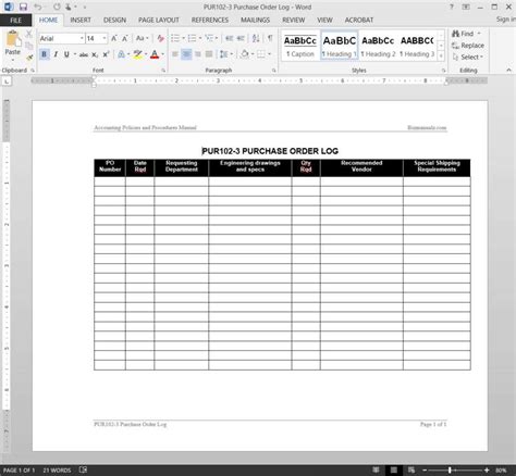 Procurement Log Template