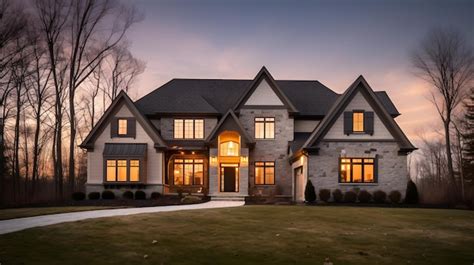 Premium AI Image | Real estate proper big house exterior at the evening ...