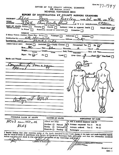 The Autopsy Report of Death Elvis Presley, Elvis Autopsy