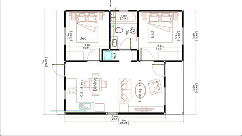 24x26 Small House Floor Plans 7x8 Meter 2 Bedrooms Full Plans