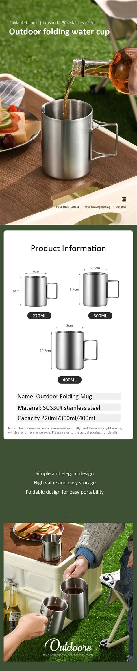 304 Stainless Steel Camping Mug Travel Mug Stainless Steel Cup With ...