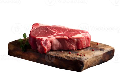 Raw meat placed on a rustic wooden surface, with a transparent ...