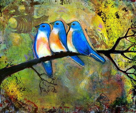 Three Little Birds - Bluebirds Painting by Blenda Studio | Fine Art America