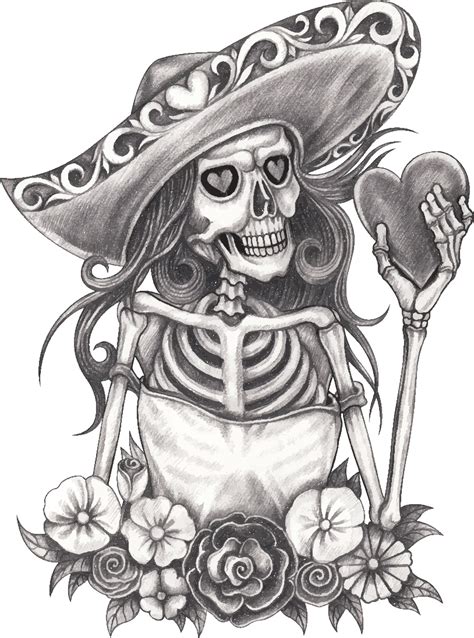 Art mexican skull day of the dead. Hand drawing and make graphic vector ...