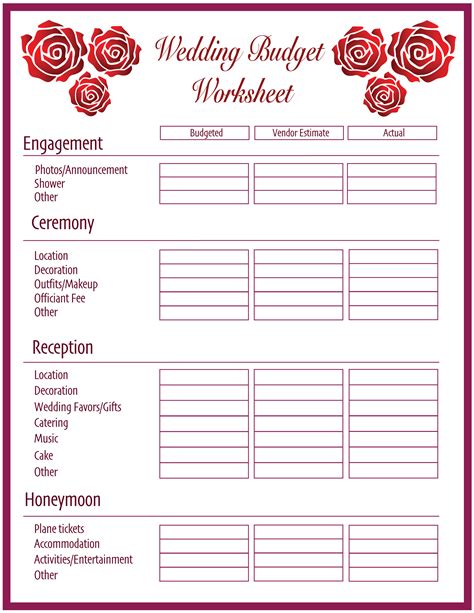 Wedding Budget Worksheet Printable - Printable Wedding