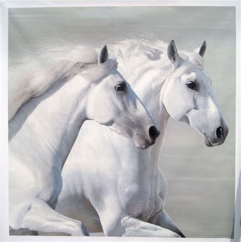 Two White Horses - Horses - Animals Paintings