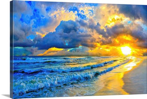 Beautiful Blue Ocean Sunset And Waves Wall Art, Canvas Prints, Framed ...