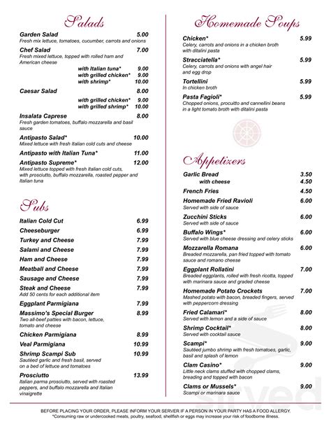 Massimo's Ristorante menu in Wakefield, Massachusetts, USA