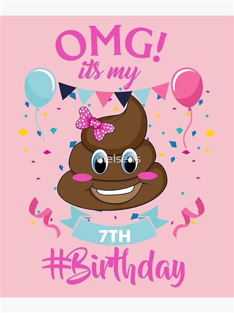 "7th Birthday Girl - Poop Emoji" Metal Print by melsens | Redbubble