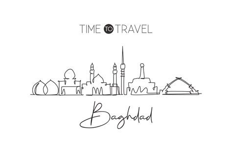 One continuous line drawing of Baghdad city skyline, Iraq. Beautiful ...