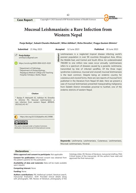 (PDF) Mucosal Leishmaniasis: a Rare Infection from Western Nepal