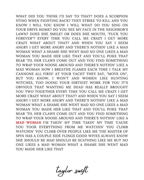 Mad Woman by Taylor Swift Lyrics Digital Download Poster - Etsy