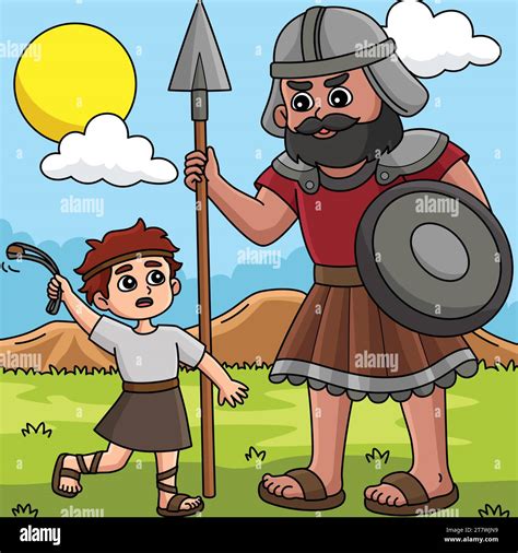 David and Goliath Colored Cartoon Illustration Stock Vector Image & Art ...