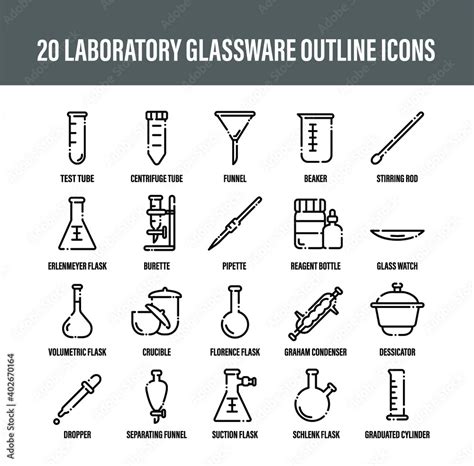 laboratory glassware icon set outline. science icon glassware ...