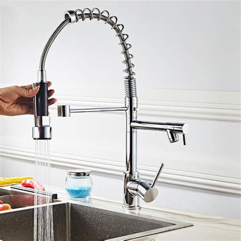 Zimtown Copper Double Handle Pull Down Sprayer Spring Kitchen Faucet ...