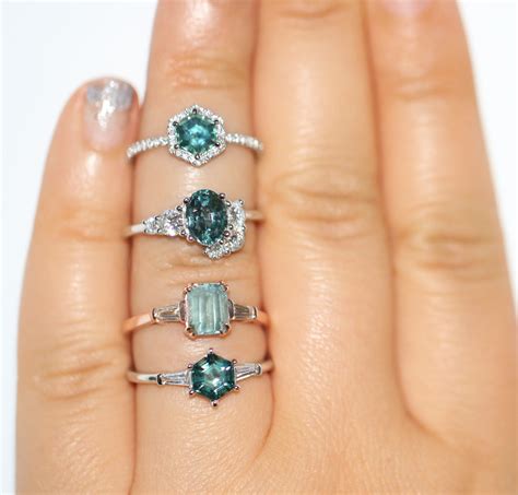 Custom Made 1.5 carat Asymmetric Cluster Teal Montana Sapphire Ring