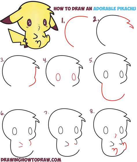 Learn How to Draw an Adorable Pikachu (Kawaii / Chibi) Easy Step by ...