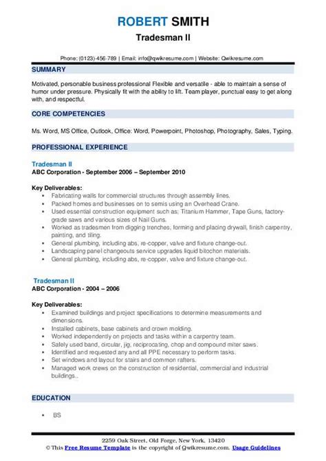 Tradesman Resume Template