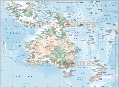 Vector map of Australasia region, political with land and Ocean floor ...