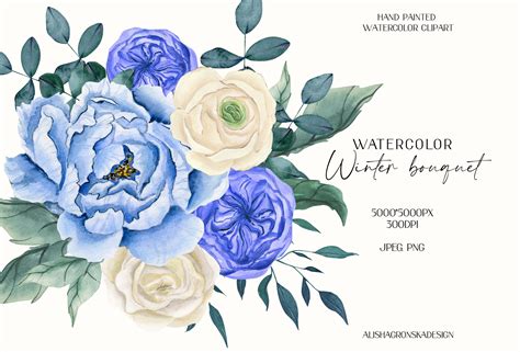 Dusty Blue Watercolor Floral Clipart Flowers Clip Art Antique Blue ...