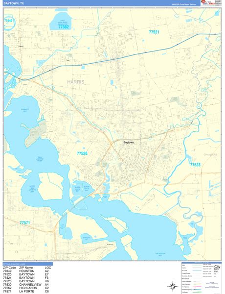 Baytown Texas Zip Code Wall Map (Basic Style) by MarketMAPS - MapSales