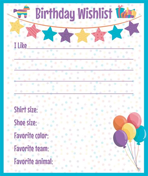 Free Printable Birthday Wish List Printable - Printable Form, Templates ...