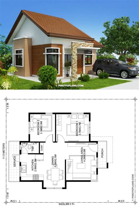 Katrina - Stylish Two Bedroom House Plan | Pinoy ePlans | House plan ...