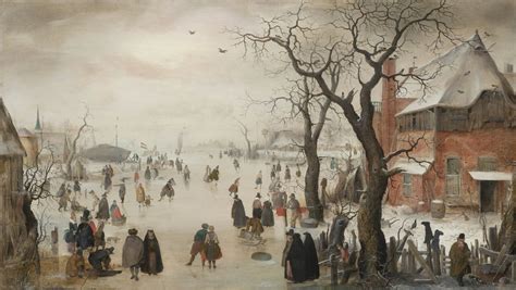 Winter Landscape near a Village, 1615, 95×53 cm by Hendrik Avercamp ...