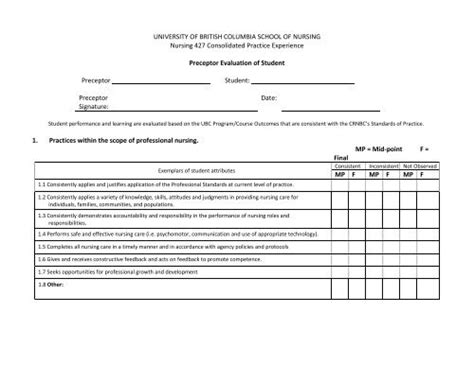 Preceptor Evaluation Feedback Forms - School of Nursing