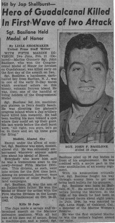 Articles on The Death of John Basilone