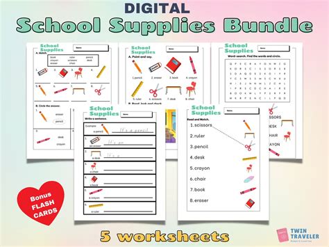 1st Grade Worksheets School Supplies PDF English School Objects First ...