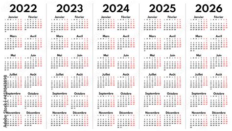 2022 2023 2024 2025 2026 full years french language calendar grids ...