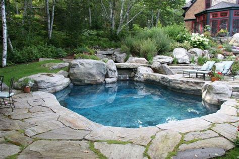 Natural Stone pool | Natural slabs create pond like swiming pool deck ...