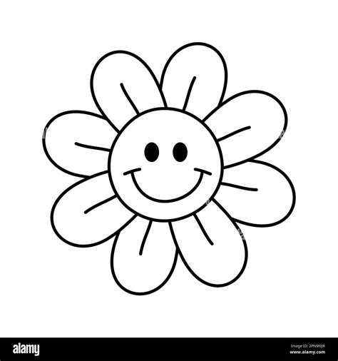 Vector groovy retro flower with face isolated on white background Stock ...