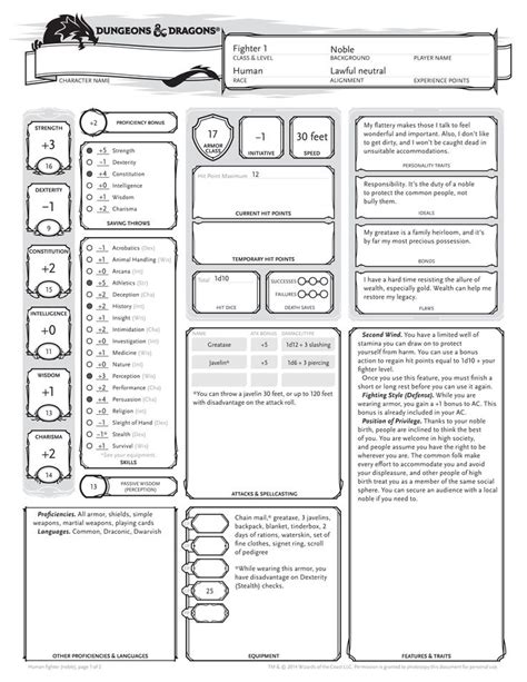 D&D Character Sheet | Example D&D Character Sheet