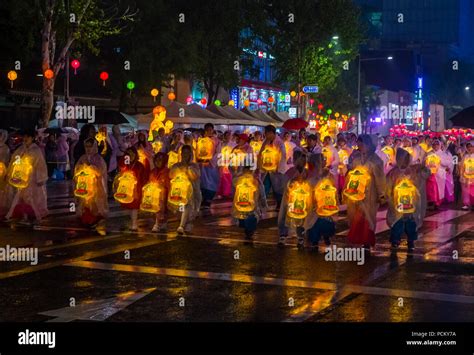 Participants in a parade during Lotus Lantern Festival in Seoul , Korea ...