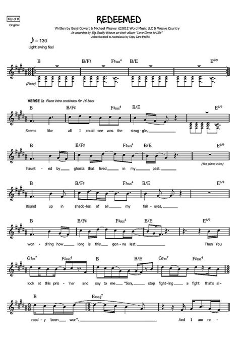 Redeemed | Big Daddy Weave | Love Come to Life | PDF sheet music ...